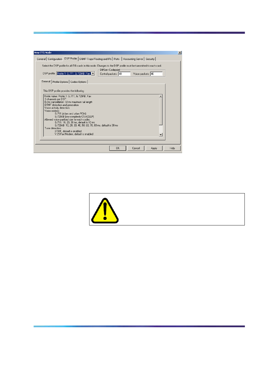 Figure 97 "new itg node – dsp profile tab | Nortel Networks NN43001-563 User Manual | Page 307 / 490