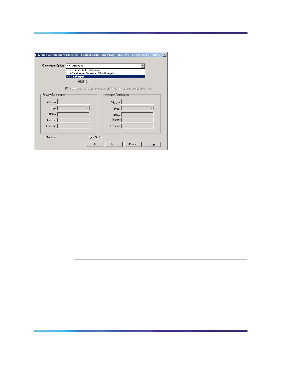 Figure 131 itg node gatekeeper properties window, Figure 131 "itg | Nortel Networks NN43001-563 User Manual | Page 335 / 490