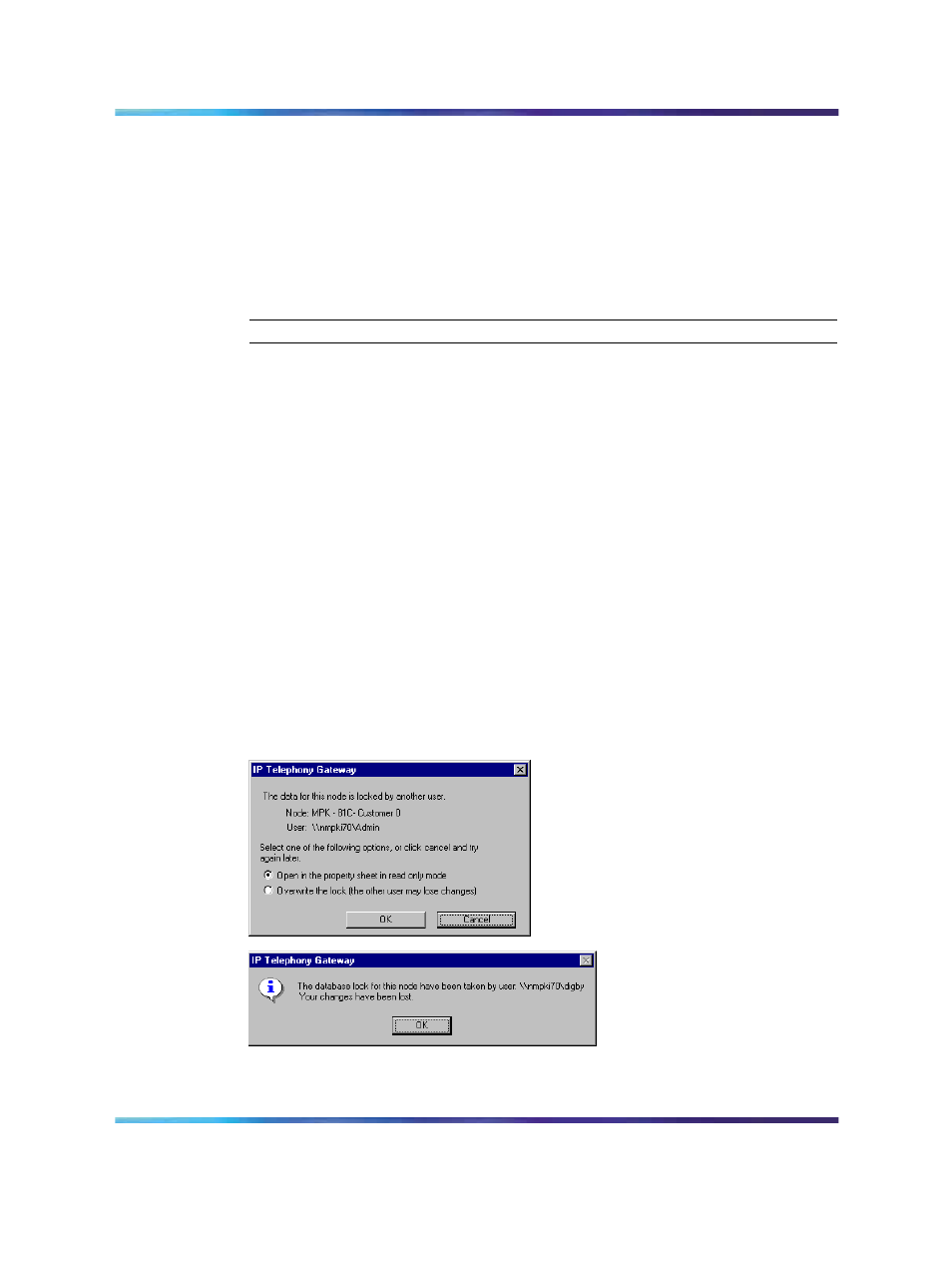 Database locking, Figure 137 database lock message | Nortel Networks NN43001-563 User Manual | Page 344 / 490