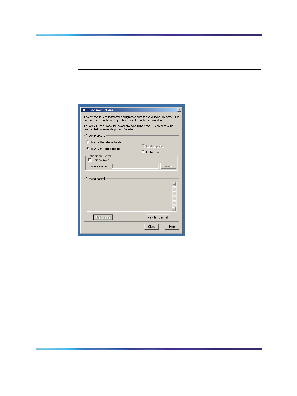 Figure 140 itg transmit options window, Figure 140 "itg transmit options window | Nortel Networks NN43001-563 User Manual | Page 349 / 490