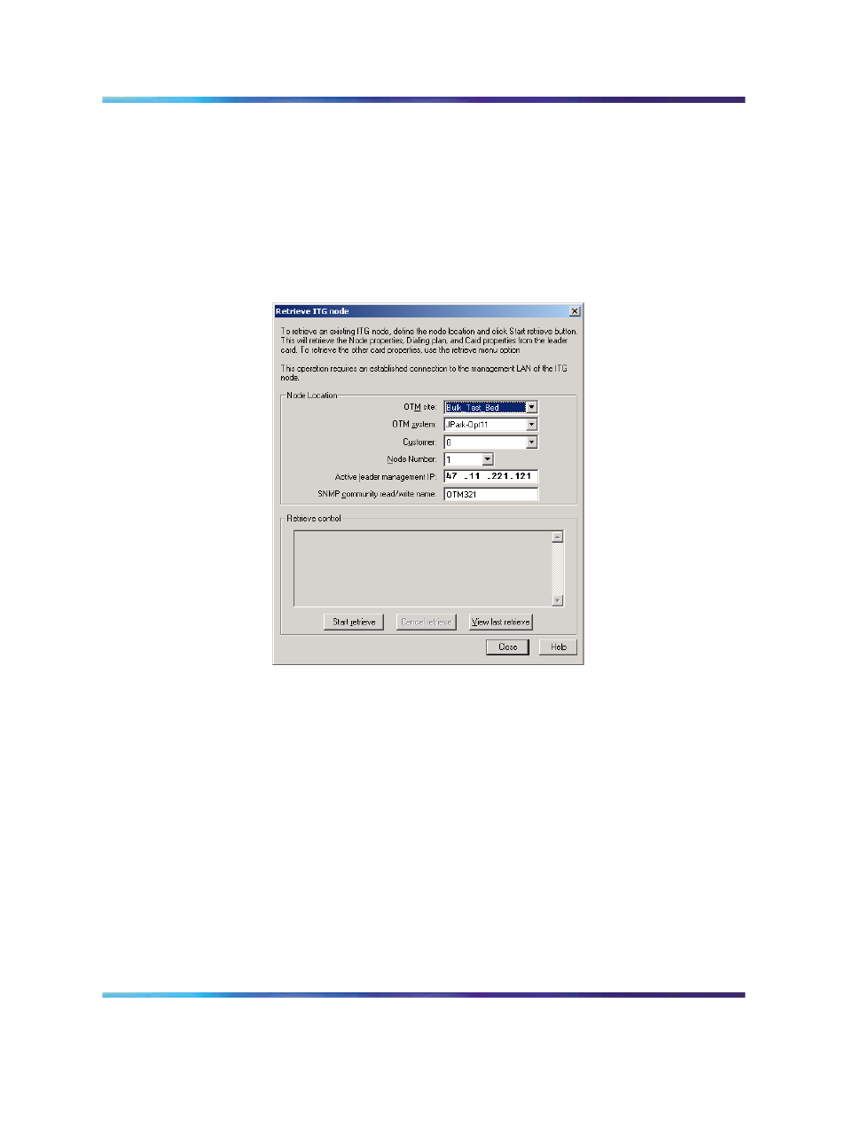 Figure 142 retrieve itg node window | Nortel Networks NN43001-563 User Manual | Page 352 / 490