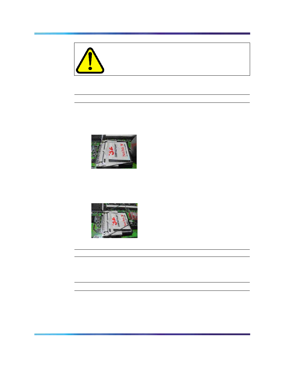Figure 11 cflash card with clip latched, Figure 12 cflash card with clip up, Procedures | Procedure 1 removing the cflash card on ntvq01bb, Procedure 2 installing the cflash card, To install the | Nortel Networks NN43001-563 User Manual | Page 57 / 490