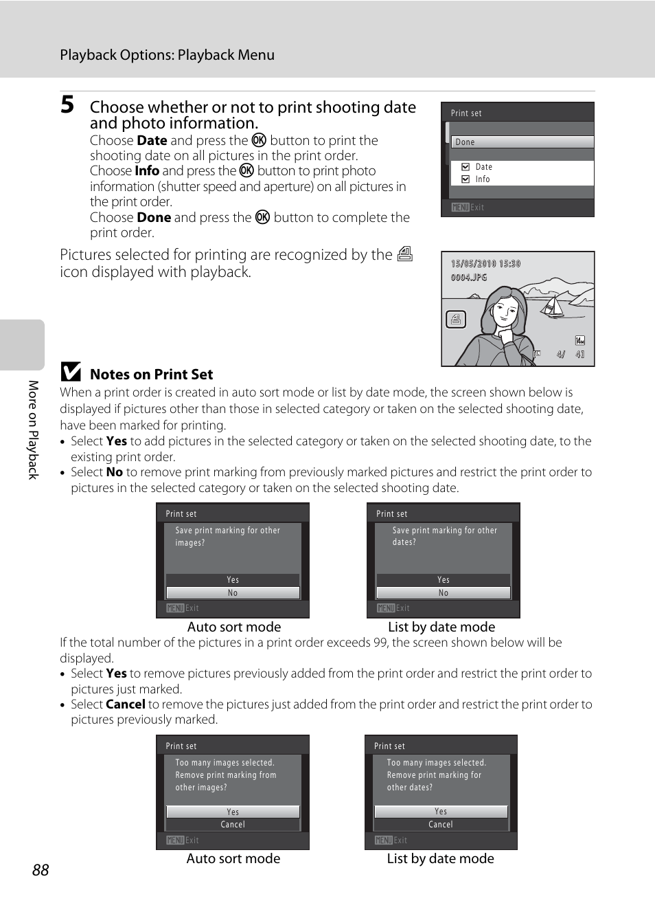 Playback options: playback menu | Nortel Networks COOLPIX S8000 User Manual | Page 100 / 184