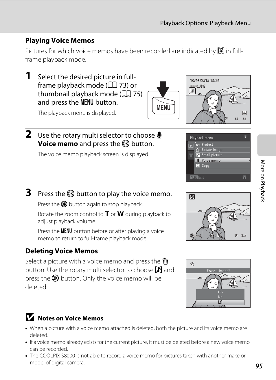 Of “playing voice memos, A 95) to | Nortel Networks COOLPIX S8000 User Manual | Page 107 / 184