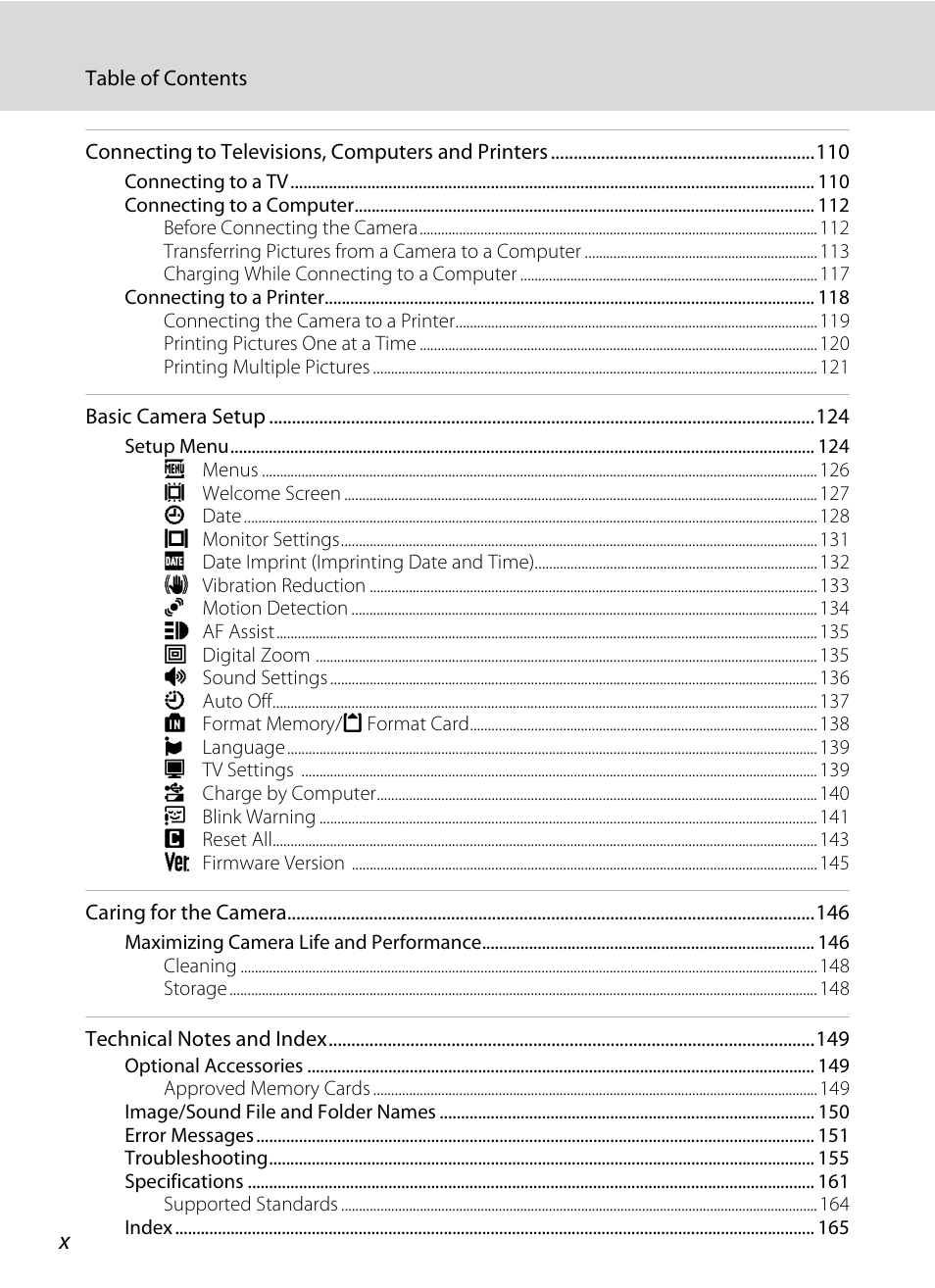 Nortel Networks COOLPIX S8000 User Manual | Page 12 / 184