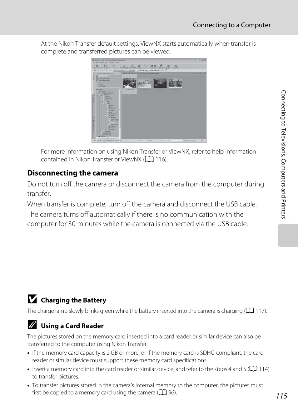 Disconnecting the camera | Nortel Networks COOLPIX S8000 User Manual | Page 127 / 184