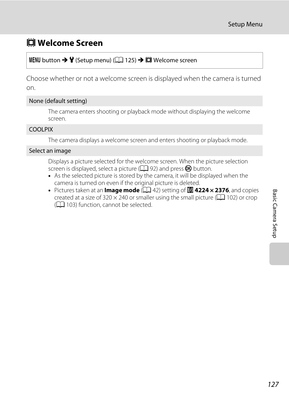 Welcome screen, C welcome screen, A 127) | A 127 | Nortel Networks COOLPIX S8000 User Manual | Page 139 / 184