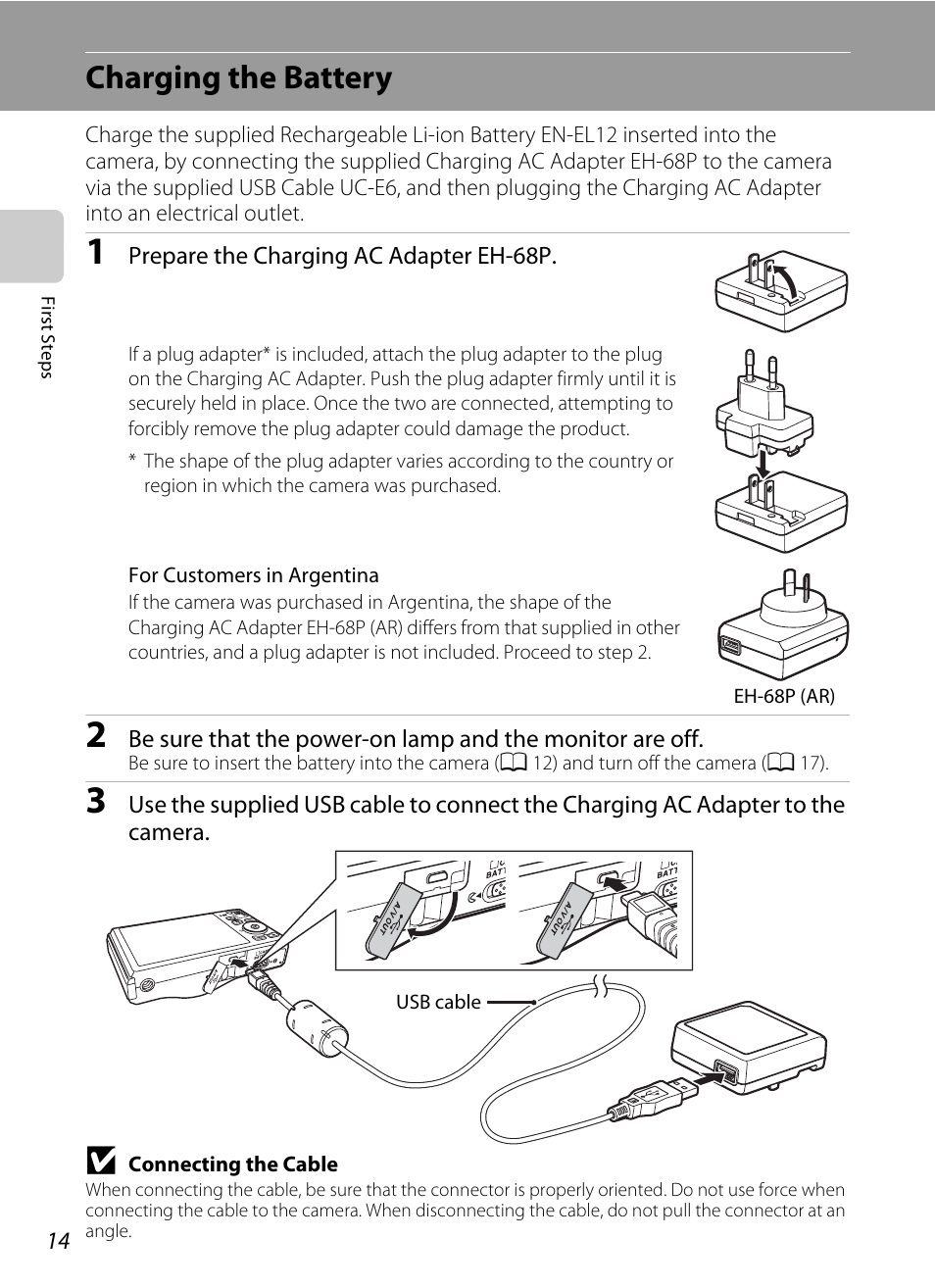 Charging the battery | Nortel Networks COOLPIX S8000 User Manual | Page 26 / 184