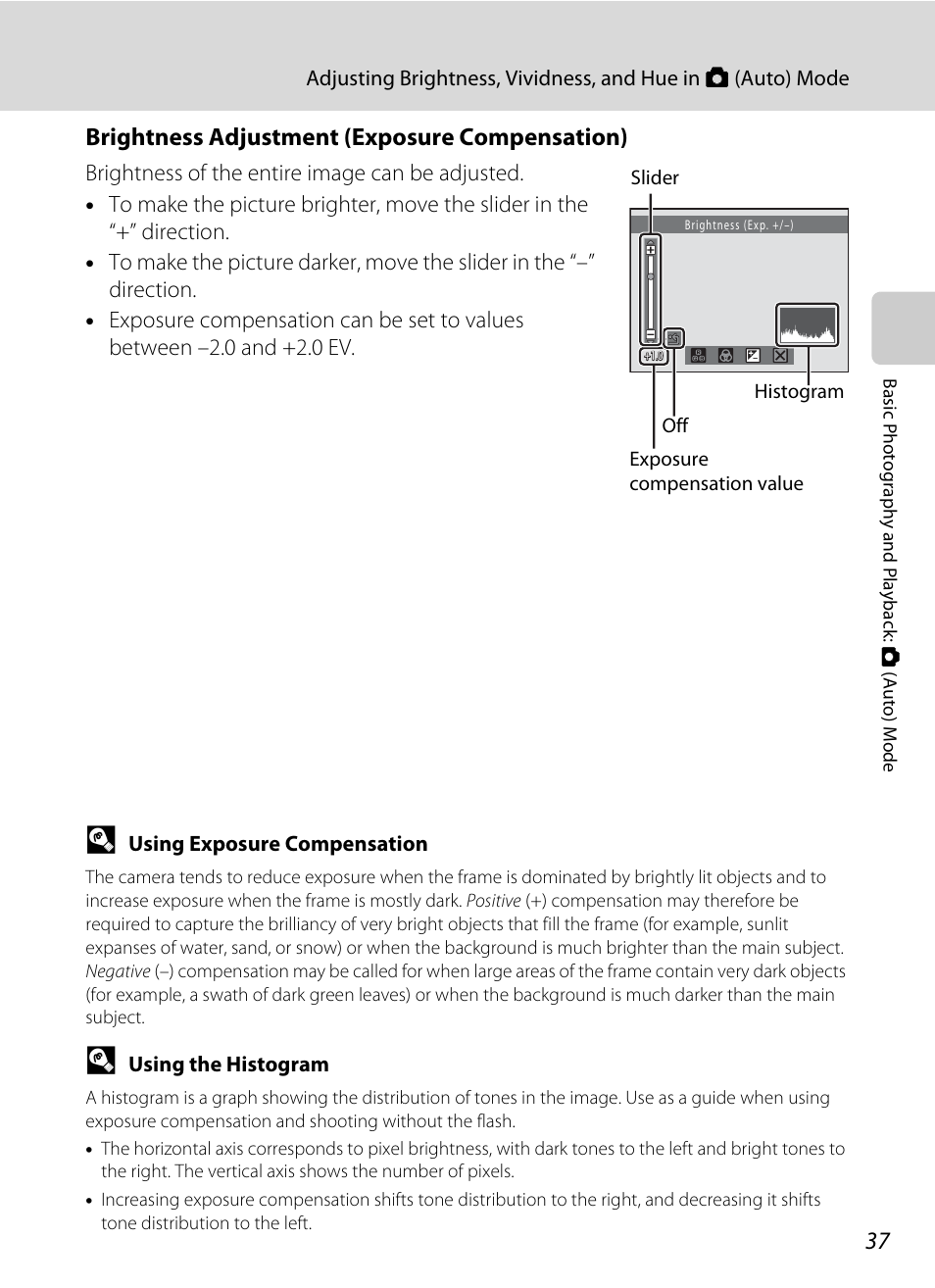 Brightness adjustment (exposure compensation), A 37) | Nortel Networks COOLPIX S8000 User Manual | Page 49 / 184