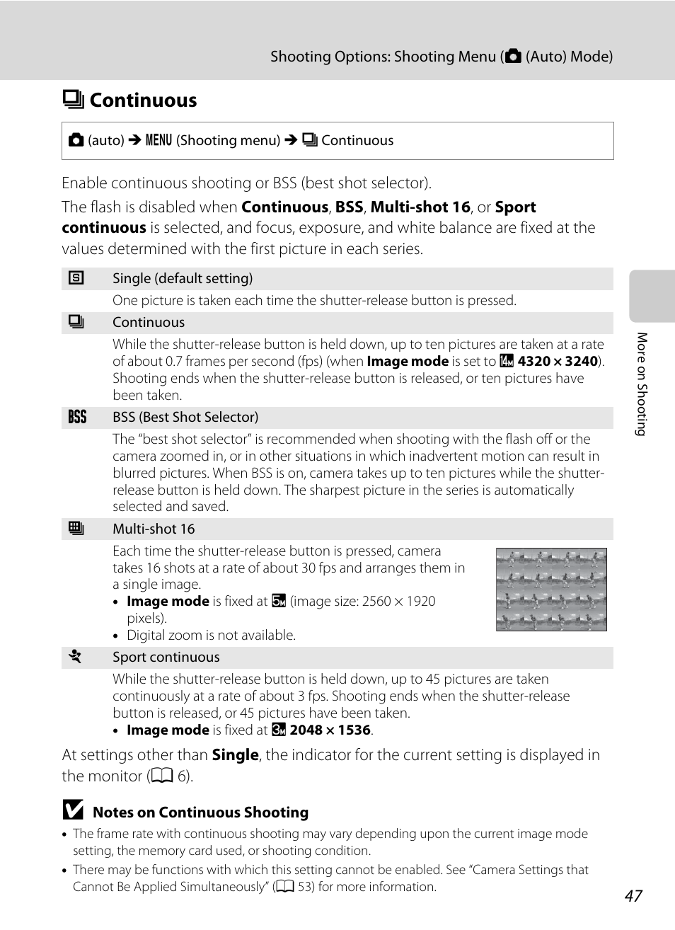 Continuous, C continuous, A 47) | A 47 | Nortel Networks COOLPIX S8000 User Manual | Page 59 / 184