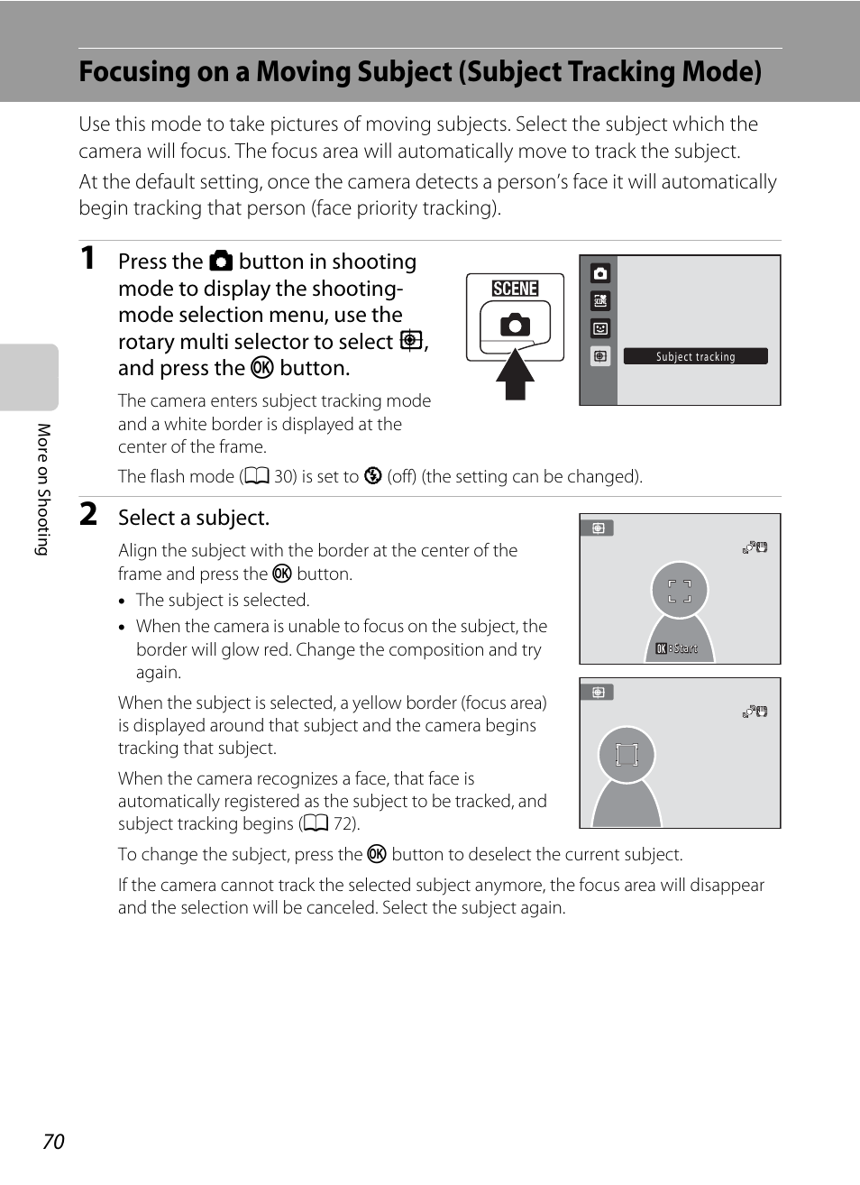 Tracking mode, A 70), A 70 | Nortel Networks COOLPIX S8000 User Manual | Page 82 / 184