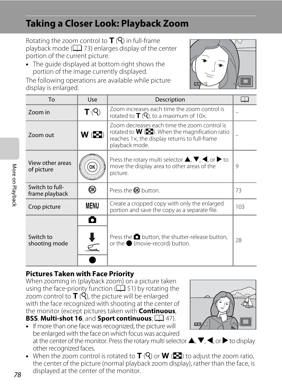 Taking a closer look: playback zoom | Nortel Networks COOLPIX S8000 User Manual | Page 90 / 184