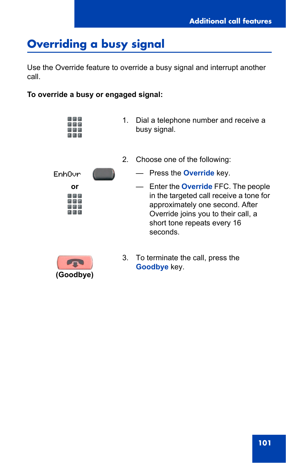 Overriding a busy signal | Nortel Networks 2002 User Manual | Page 101 / 152