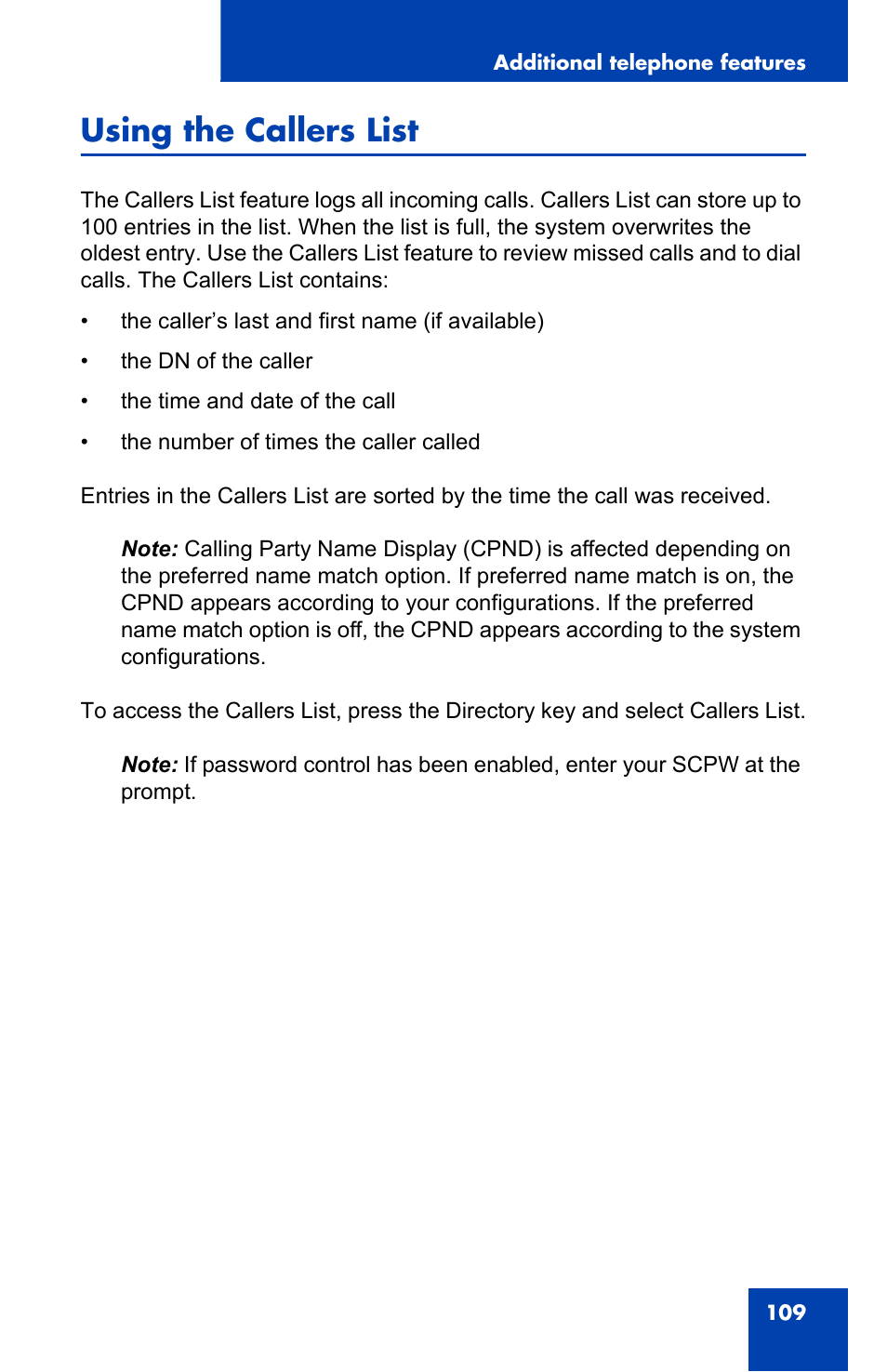 Using the callers list | Nortel Networks 2002 User Manual | Page 109 / 152