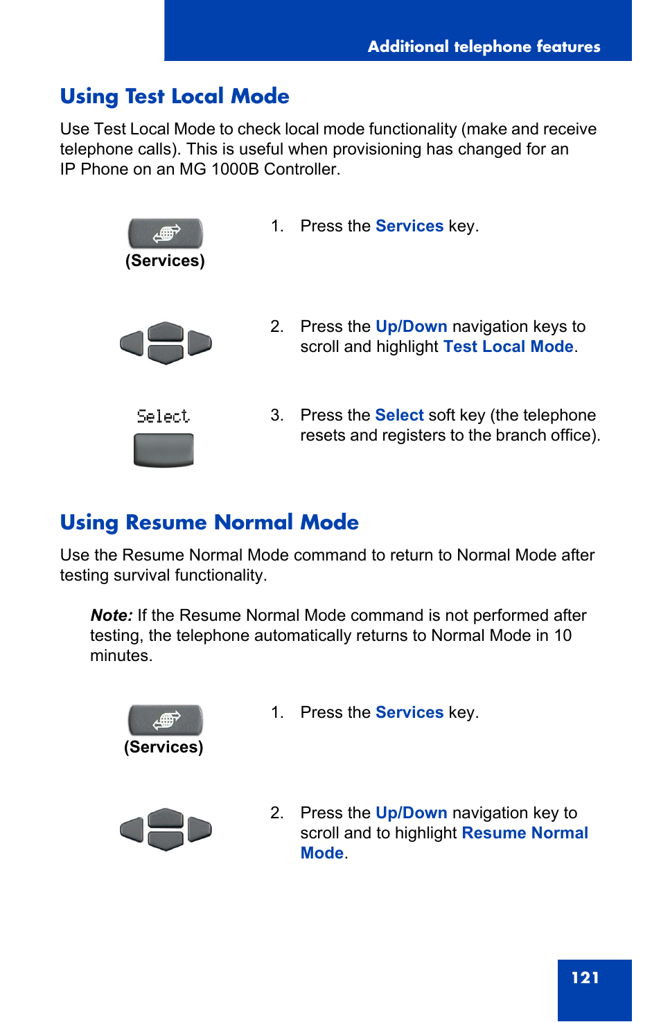 Using test local mode, Using resume normal mode, Using test local mode using resume normal mode | Nortel Networks 2002 User Manual | Page 121 / 152