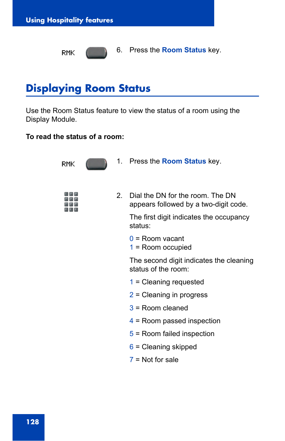 Displaying room status | Nortel Networks 2002 User Manual | Page 128 / 152