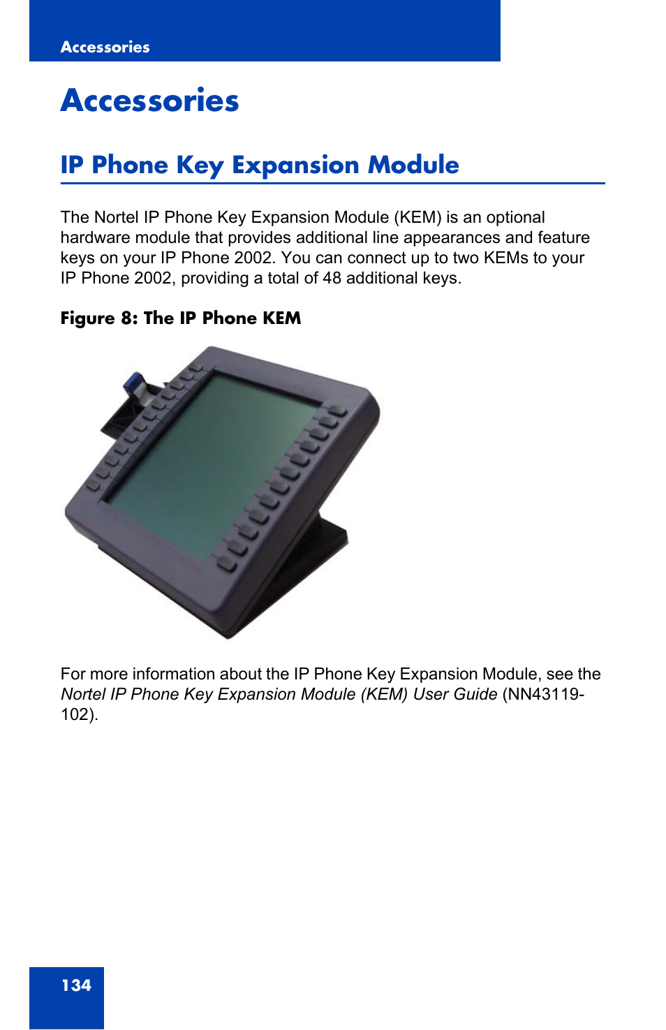 Accessories, Ip phone key expansion module | Nortel Networks 2002 User Manual | Page 134 / 152