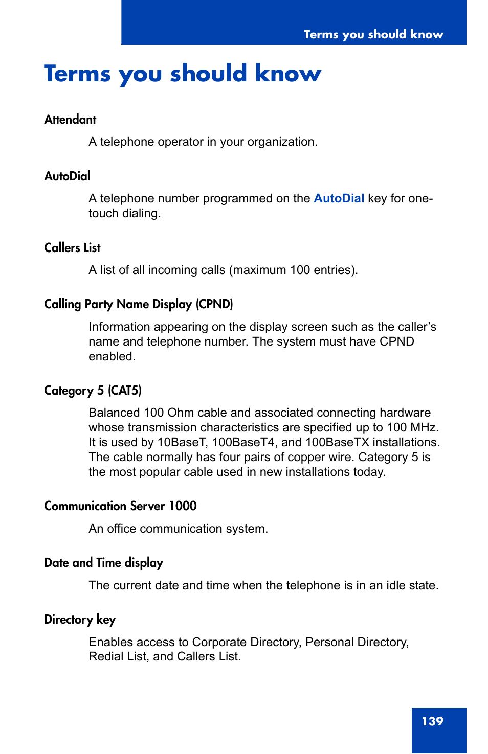 Terms you should know | Nortel Networks 2002 User Manual | Page 139 / 152