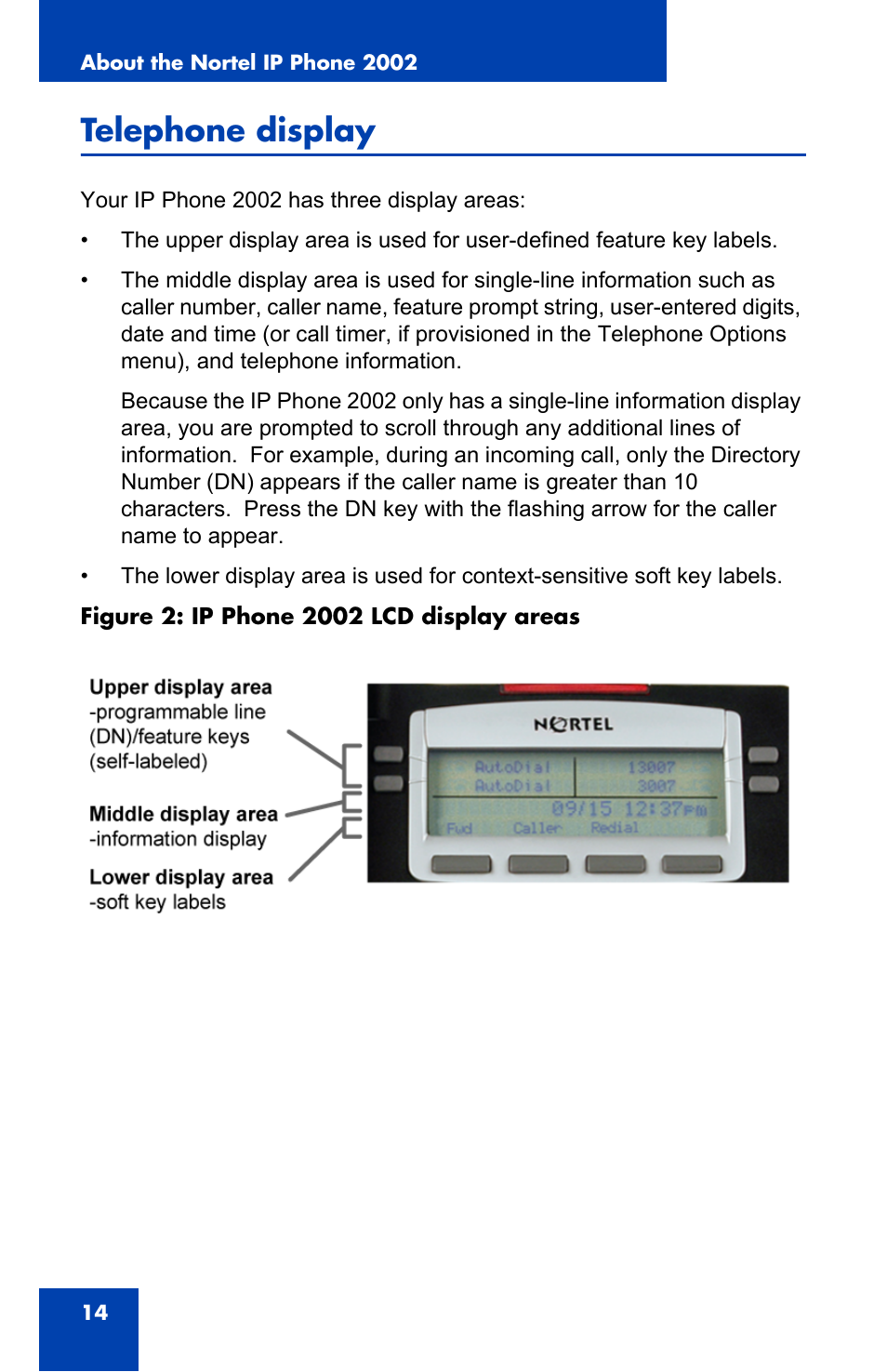 Telephone display | Nortel Networks 2002 User Manual | Page 14 / 152