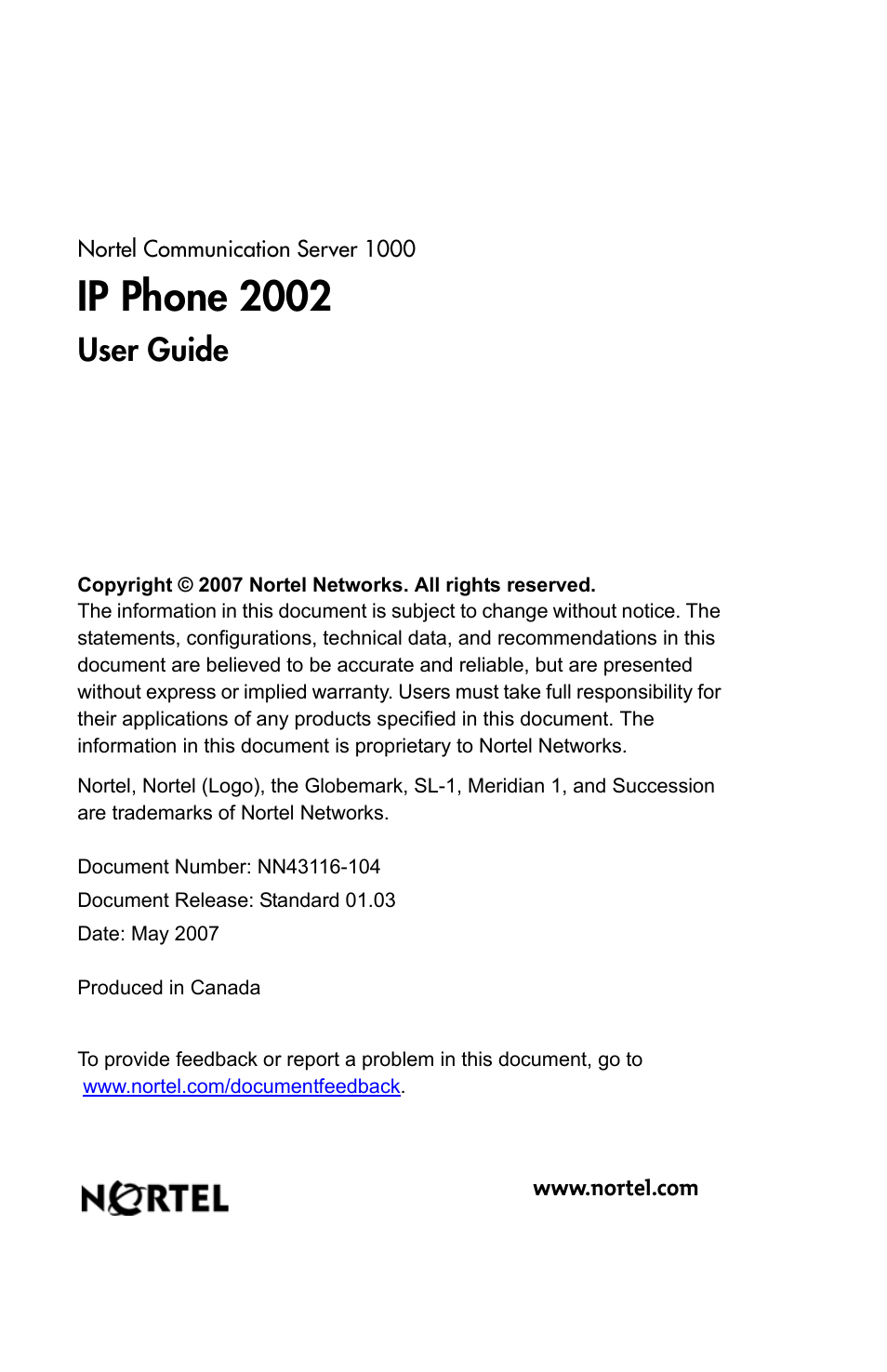 Ip phone 2002, User guide | Nortel Networks 2002 User Manual | Page 152 / 152