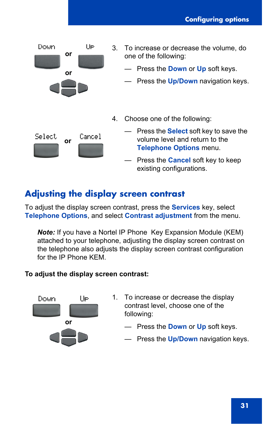 Adjusting the display screen contrast | Nortel Networks 2002 User Manual | Page 31 / 152