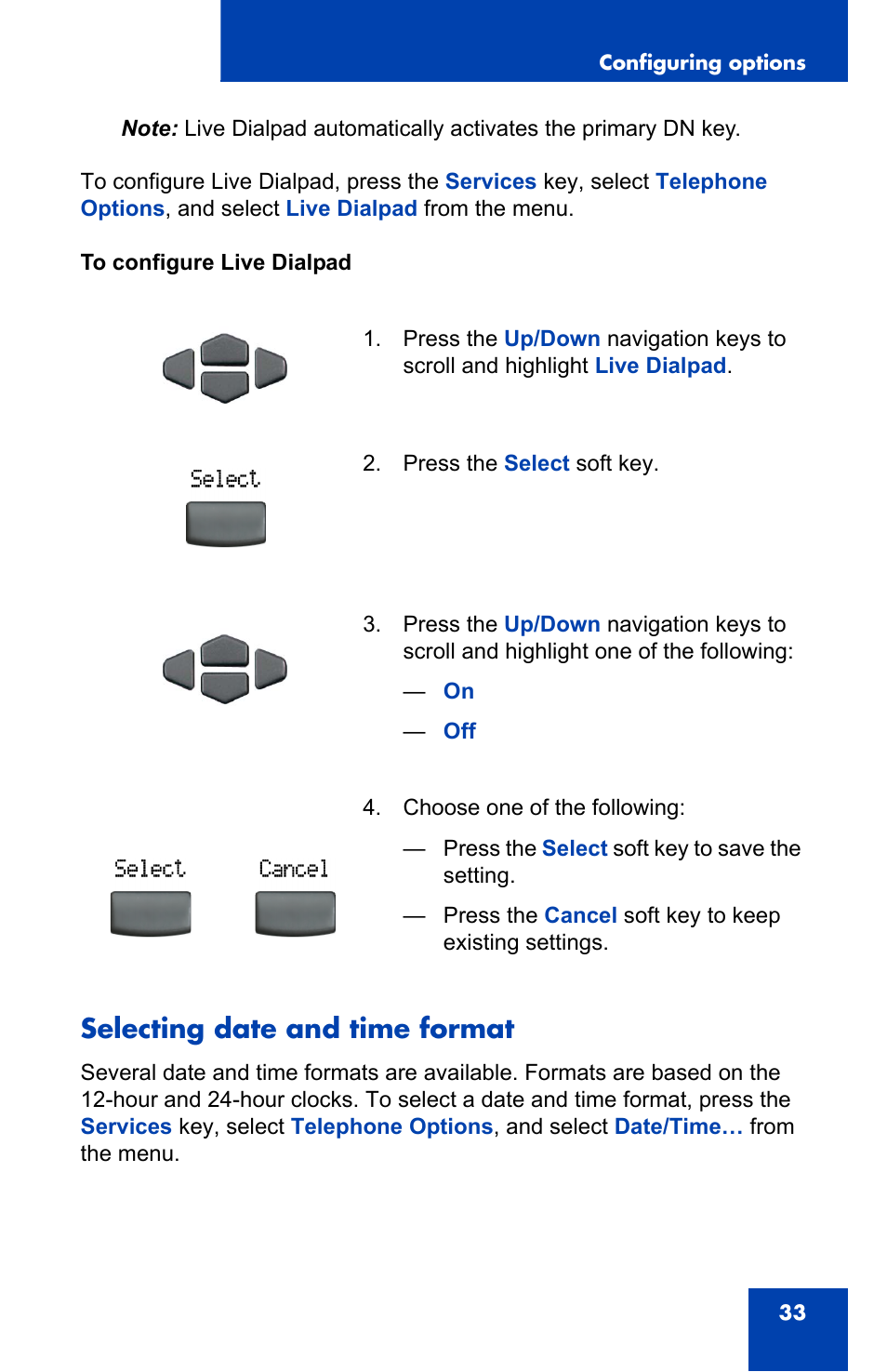 Selecting date and time format | Nortel Networks 2002 User Manual | Page 33 / 152