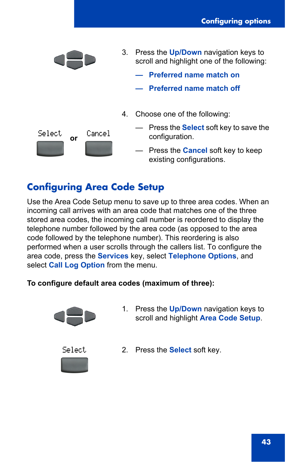 Configuring area code setup | Nortel Networks 2002 User Manual | Page 43 / 152