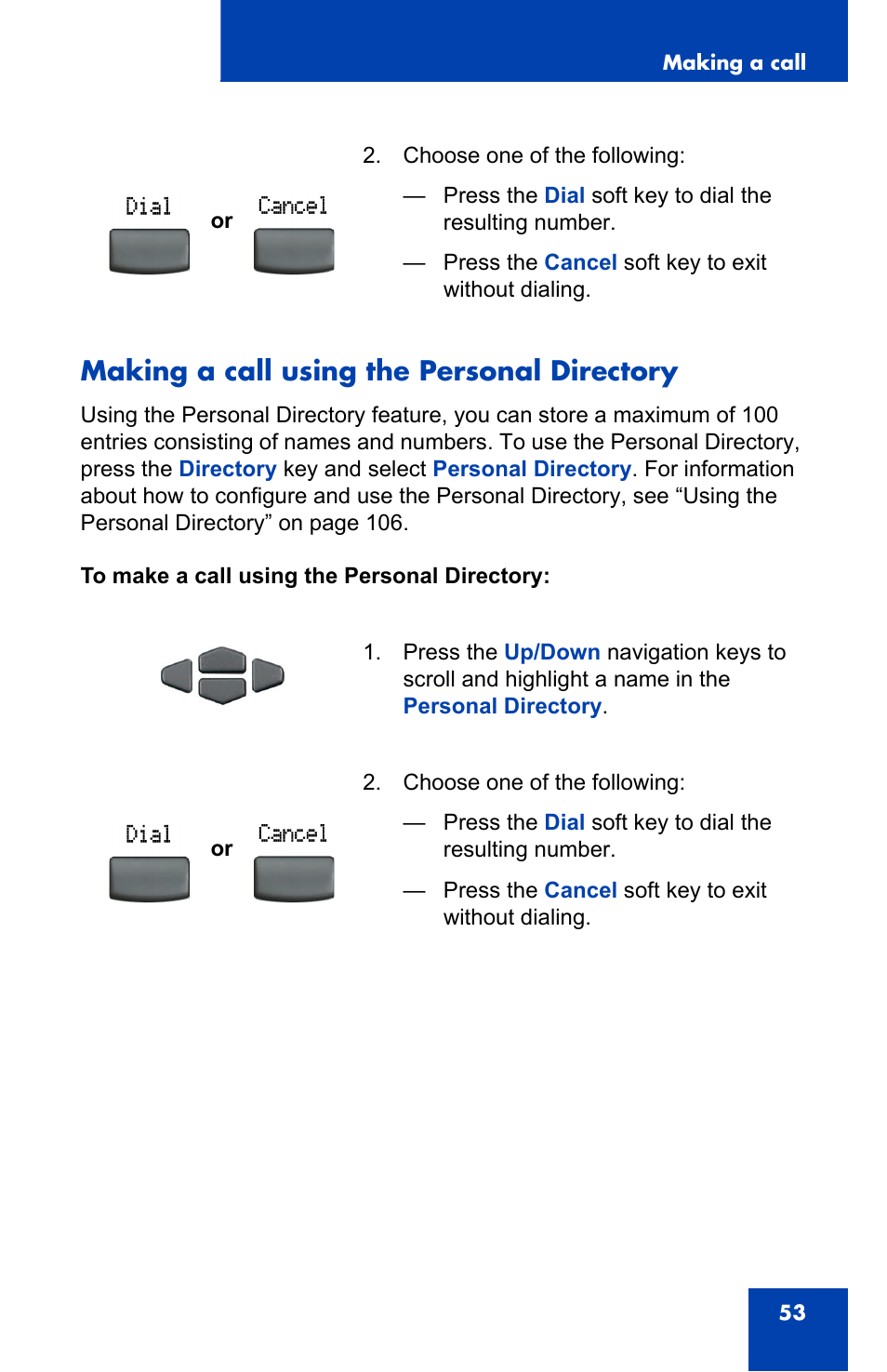 Making a call using the personal directory | Nortel Networks 2002 User Manual | Page 53 / 152