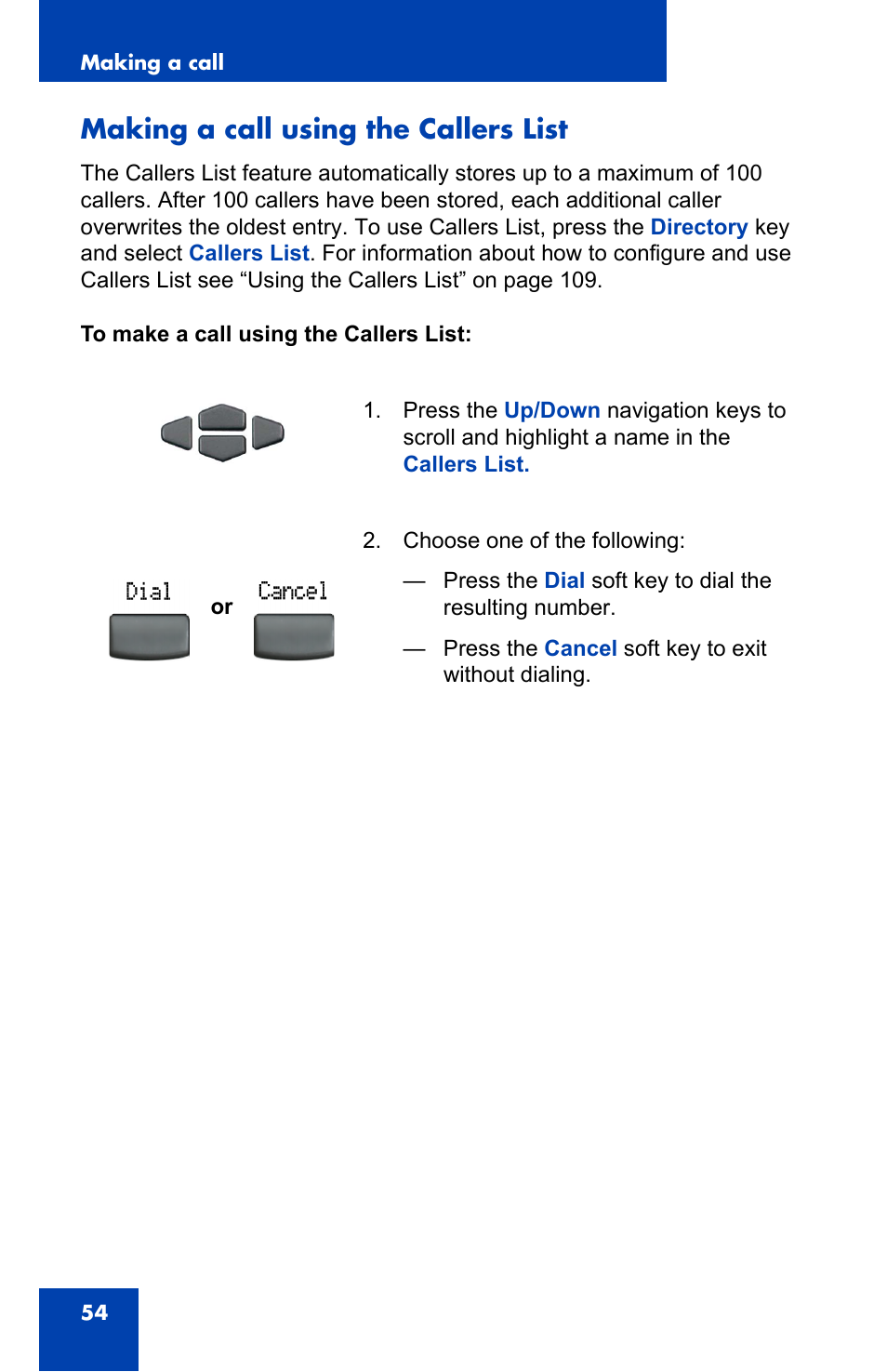 Making a call using the callers list | Nortel Networks 2002 User Manual | Page 54 / 152