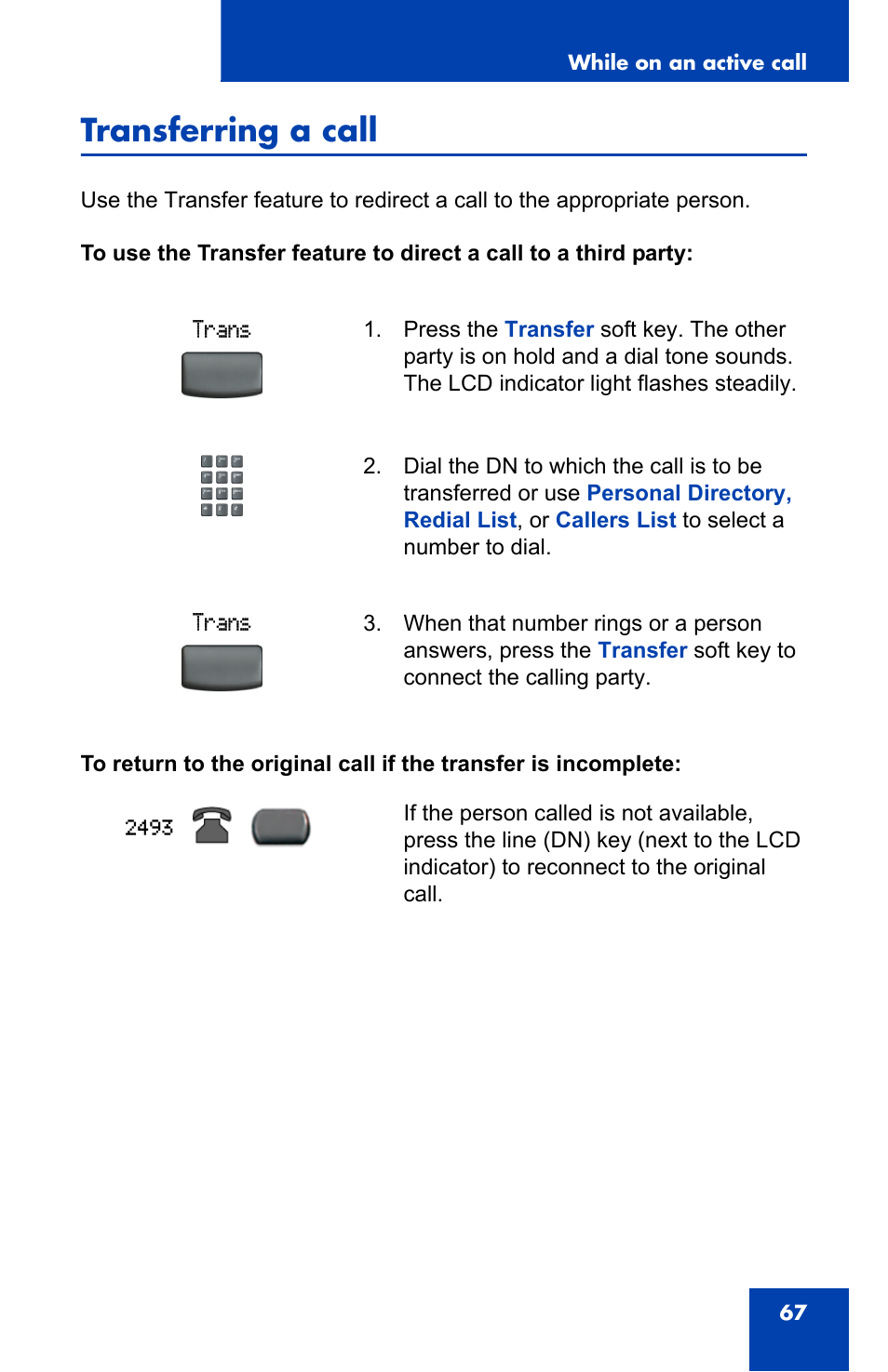 Transferring a call | Nortel Networks 2002 User Manual | Page 67 / 152