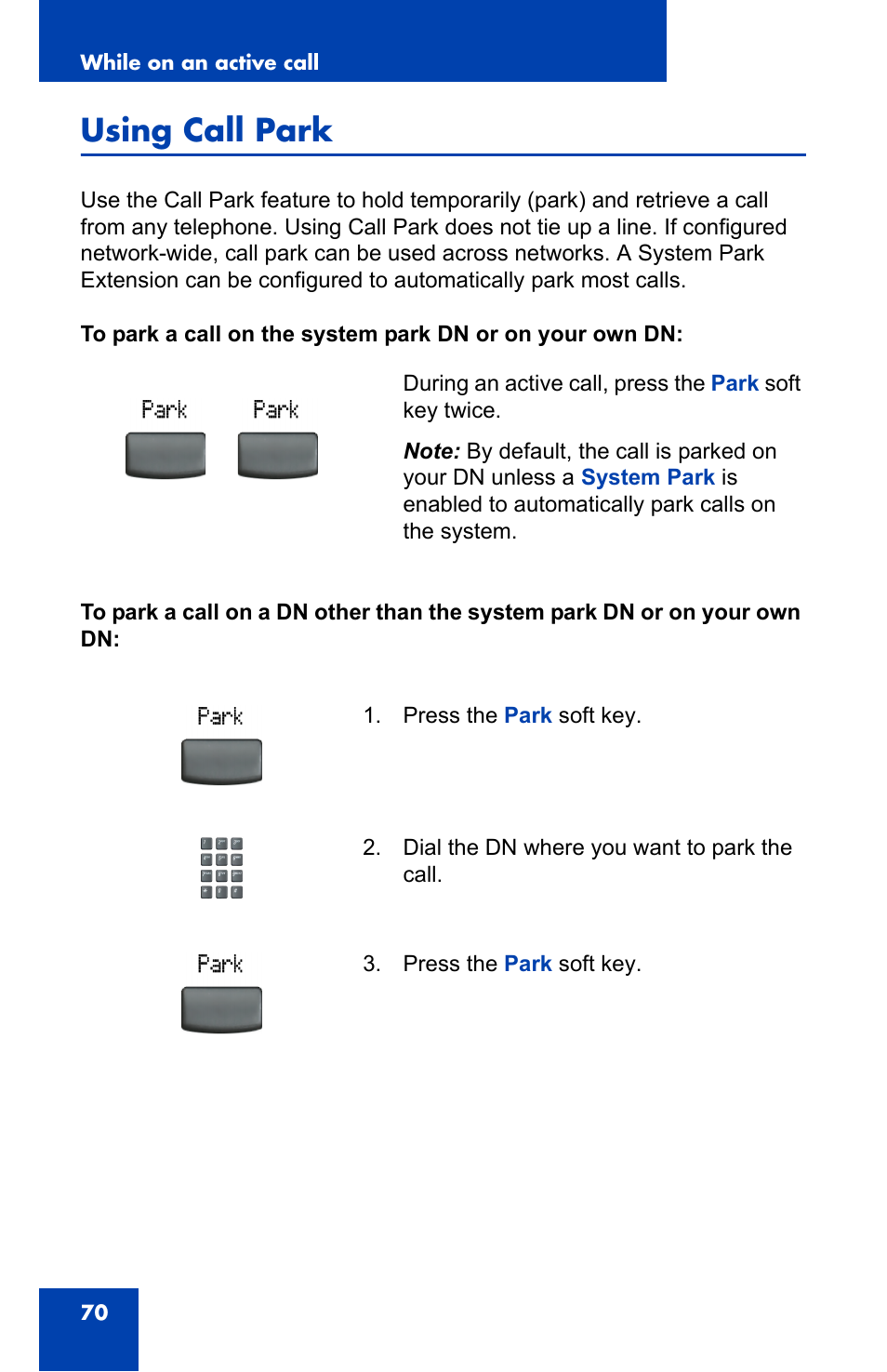 Using call park | Nortel Networks 2002 User Manual | Page 70 / 152