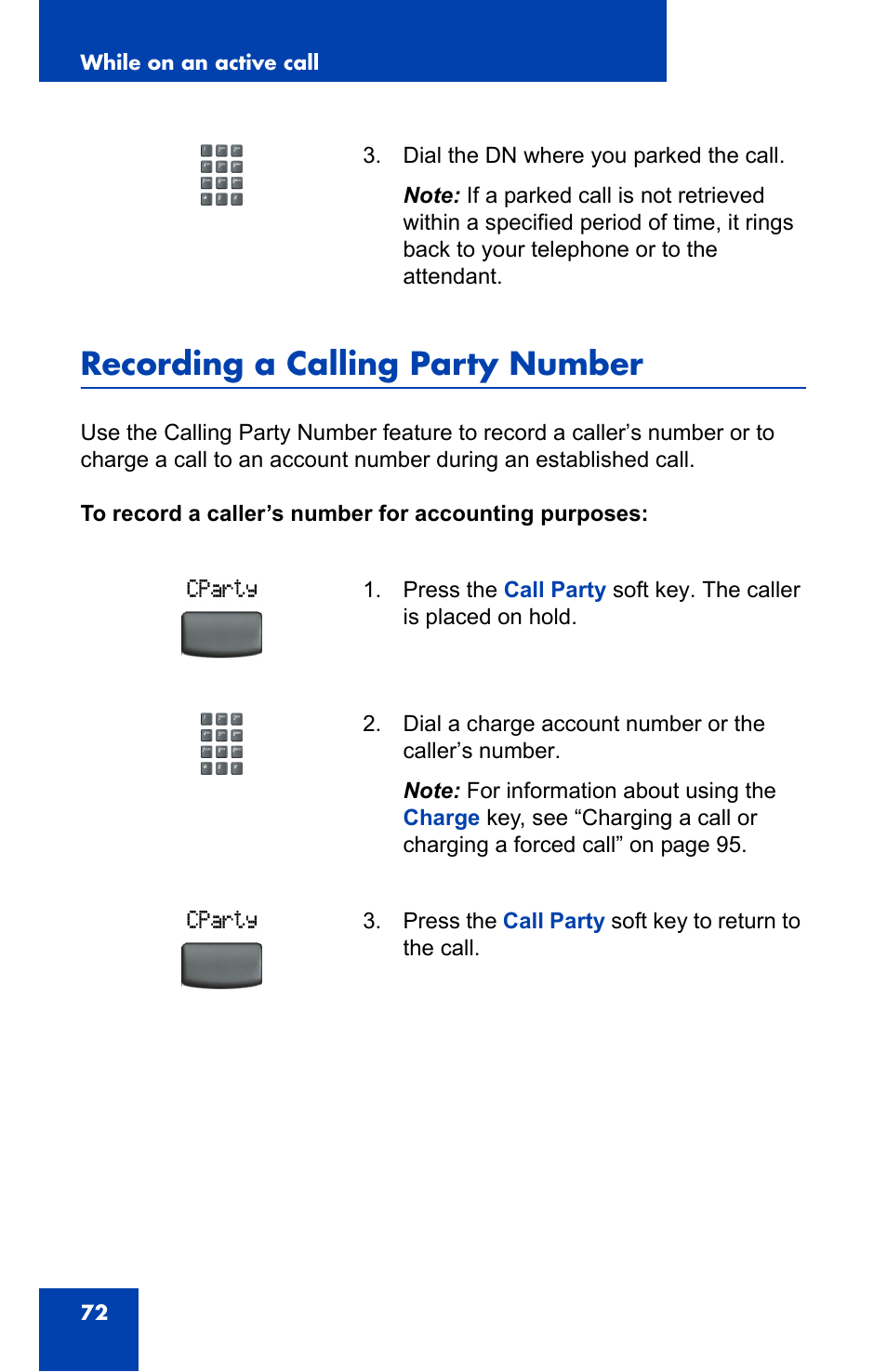 Recording a calling party number | Nortel Networks 2002 User Manual | Page 72 / 152