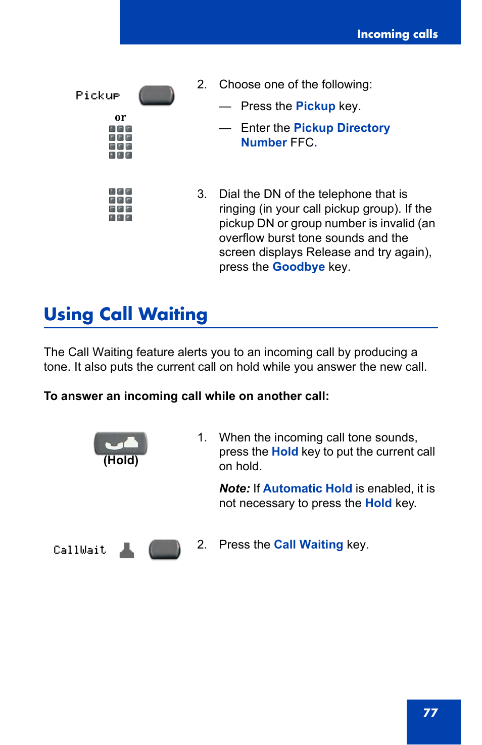 Using call waiting | Nortel Networks 2002 User Manual | Page 77 / 152