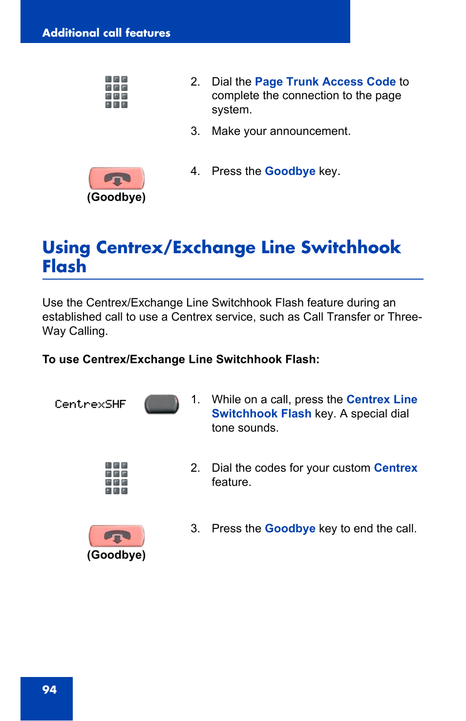 Using centrex/exchange line switchhook flash | Nortel Networks 2002 User Manual | Page 94 / 152