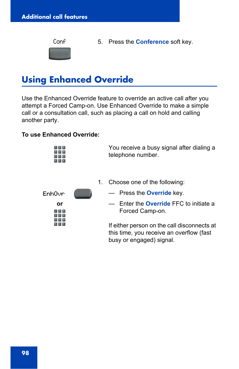 Using enhanced override | Nortel Networks 2002 User Manual | Page 98 / 152