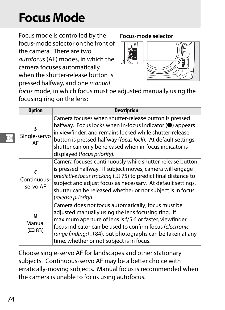 Focus mode | Nikon D300s User Manual | Page 100 / 432