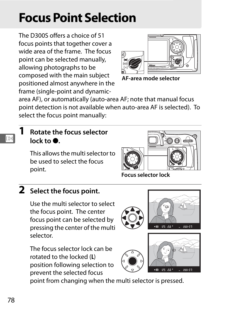 Focus point selection | Nikon D300s User Manual | Page 104 / 432