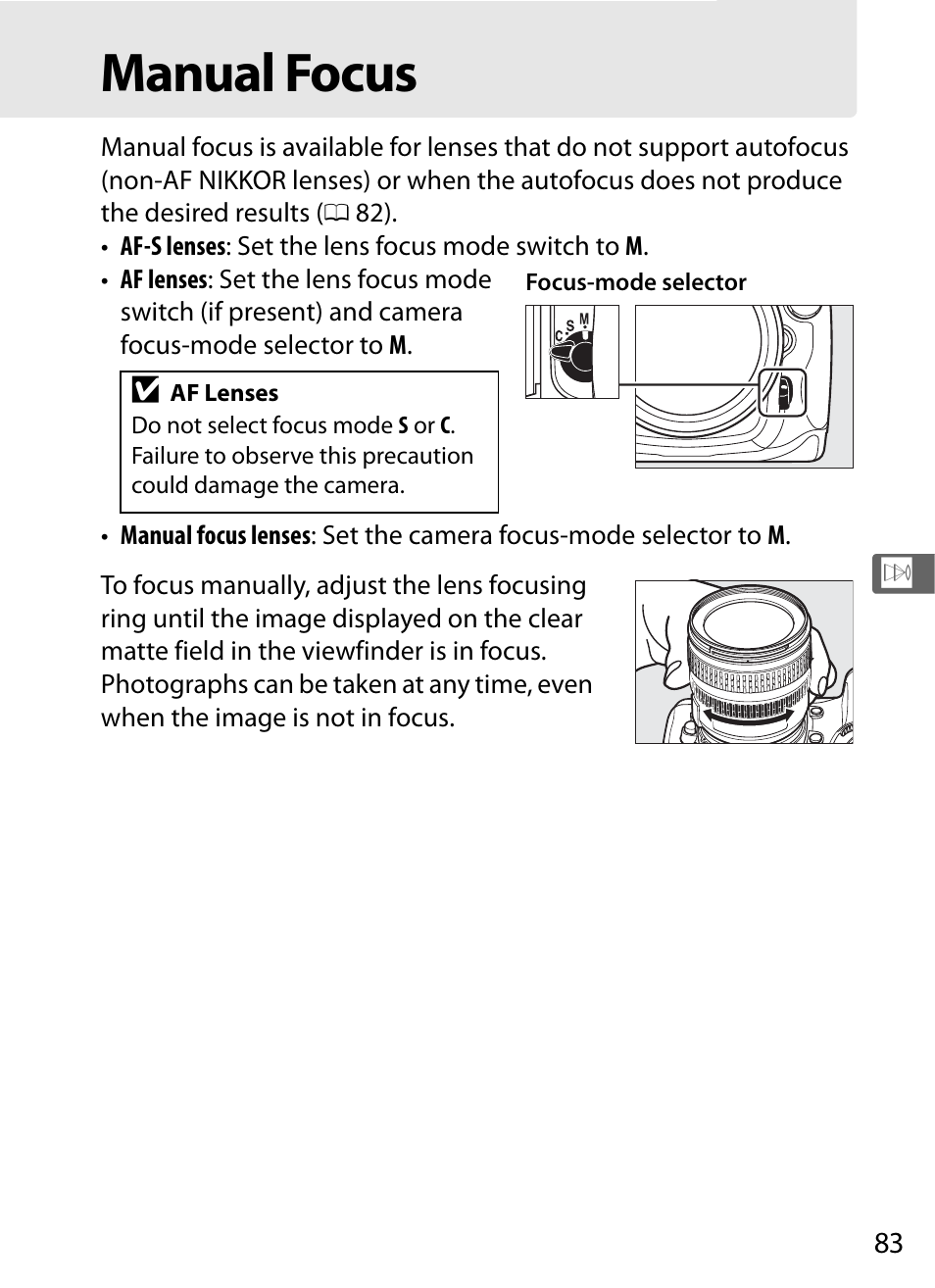 Manual focus | Nikon D300s User Manual | Page 109 / 432