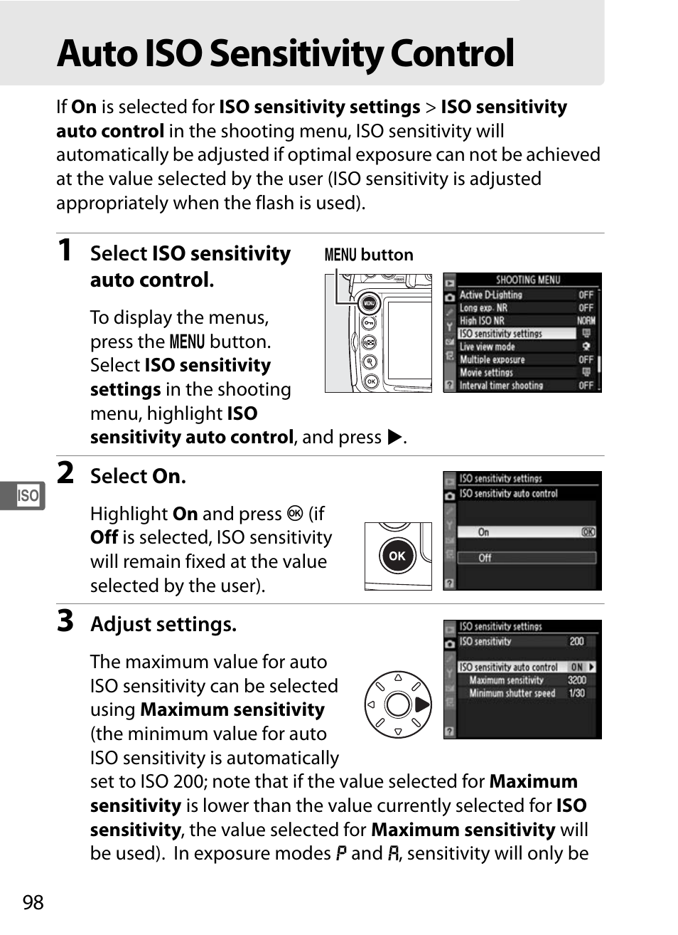 Auto iso sensitivity control | Nikon D300s User Manual | Page 124 / 432