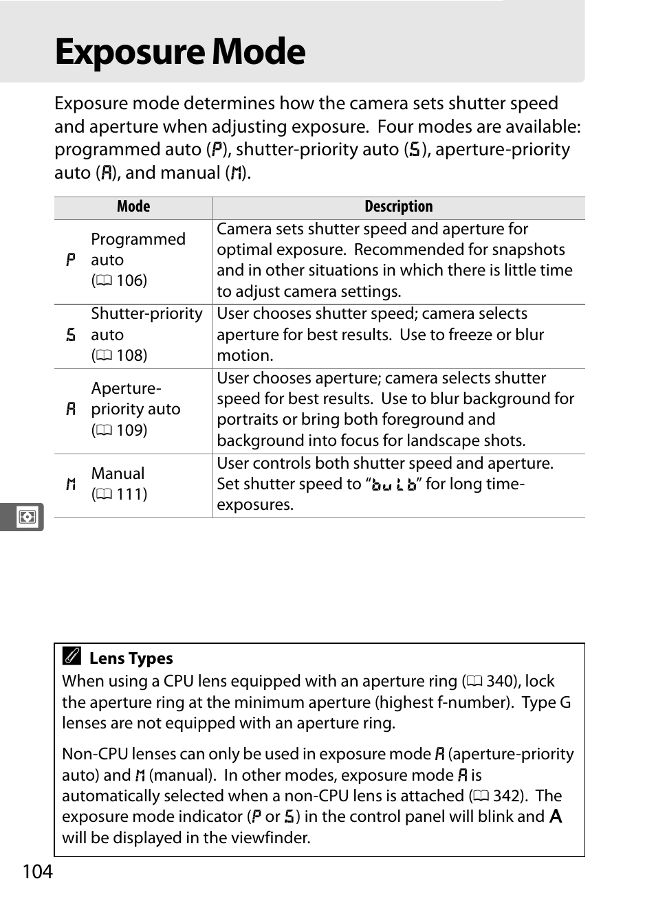 Exposure mode | Nikon D300s User Manual | Page 130 / 432