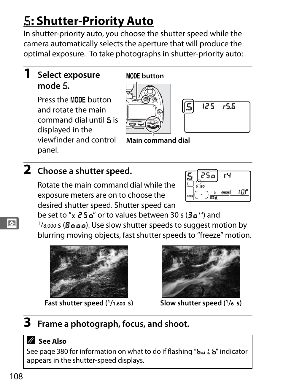 S: shutter-priority auto, F: shutter-priority auto | Nikon D300s User Manual | Page 134 / 432