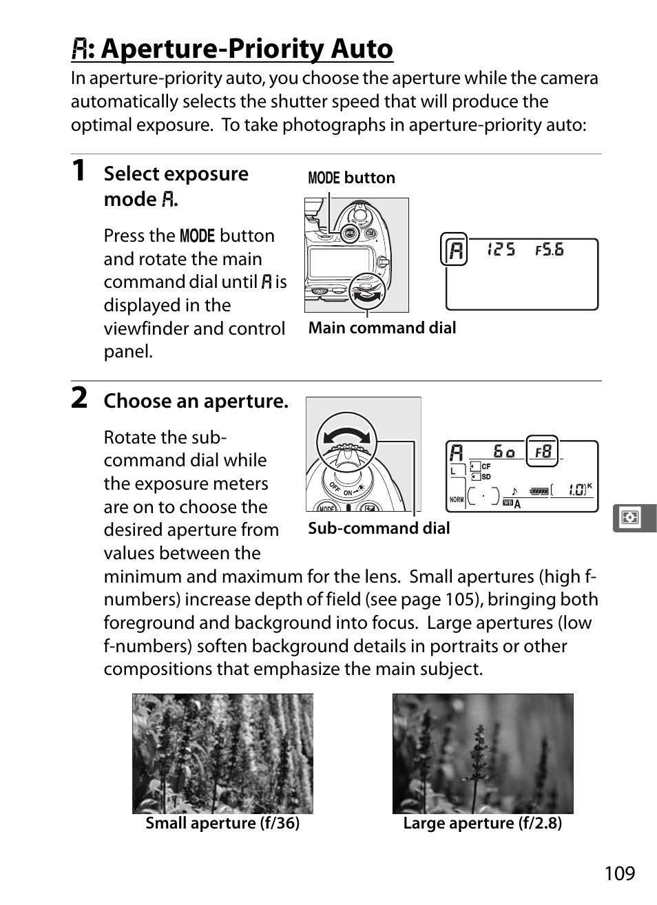 A: aperture-priority auto, G: aperture-priority auto | Nikon D300s User Manual | Page 135 / 432