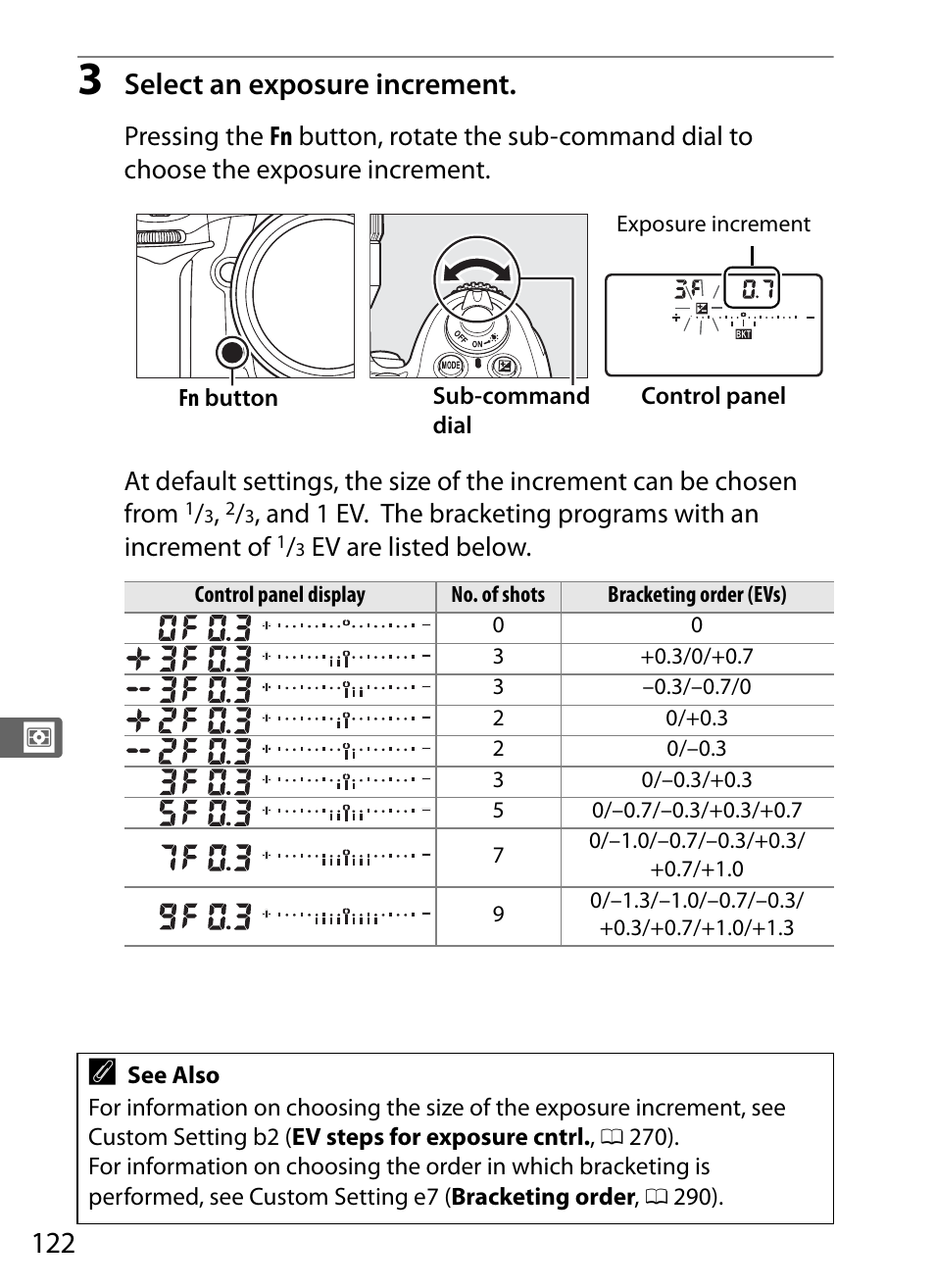 Select an exposure increment | Nikon D300s User Manual | Page 148 / 432