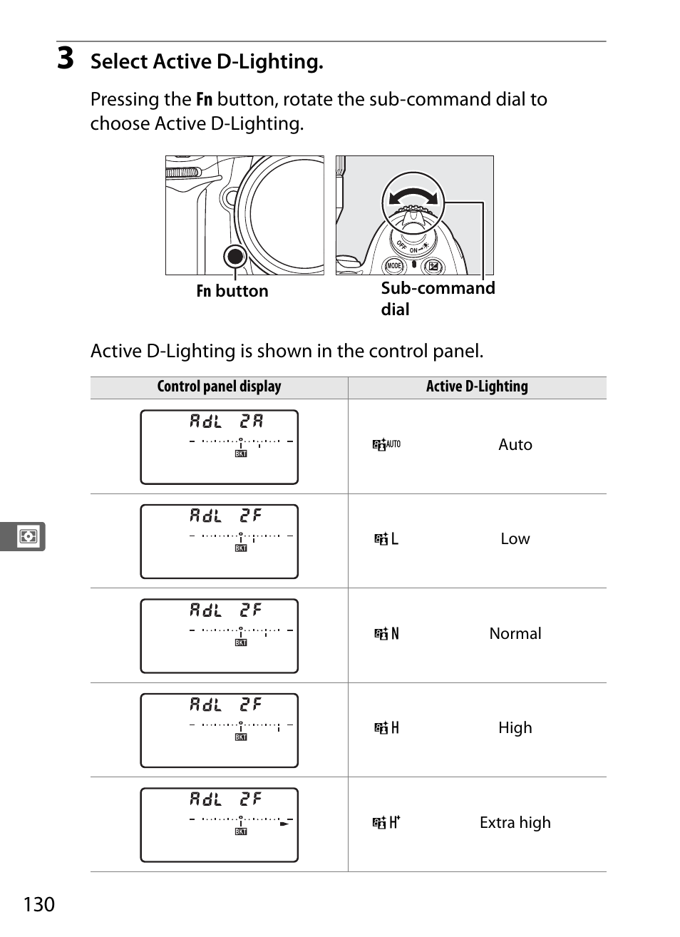 Select active d-lighting | Nikon D300s User Manual | Page 156 / 432