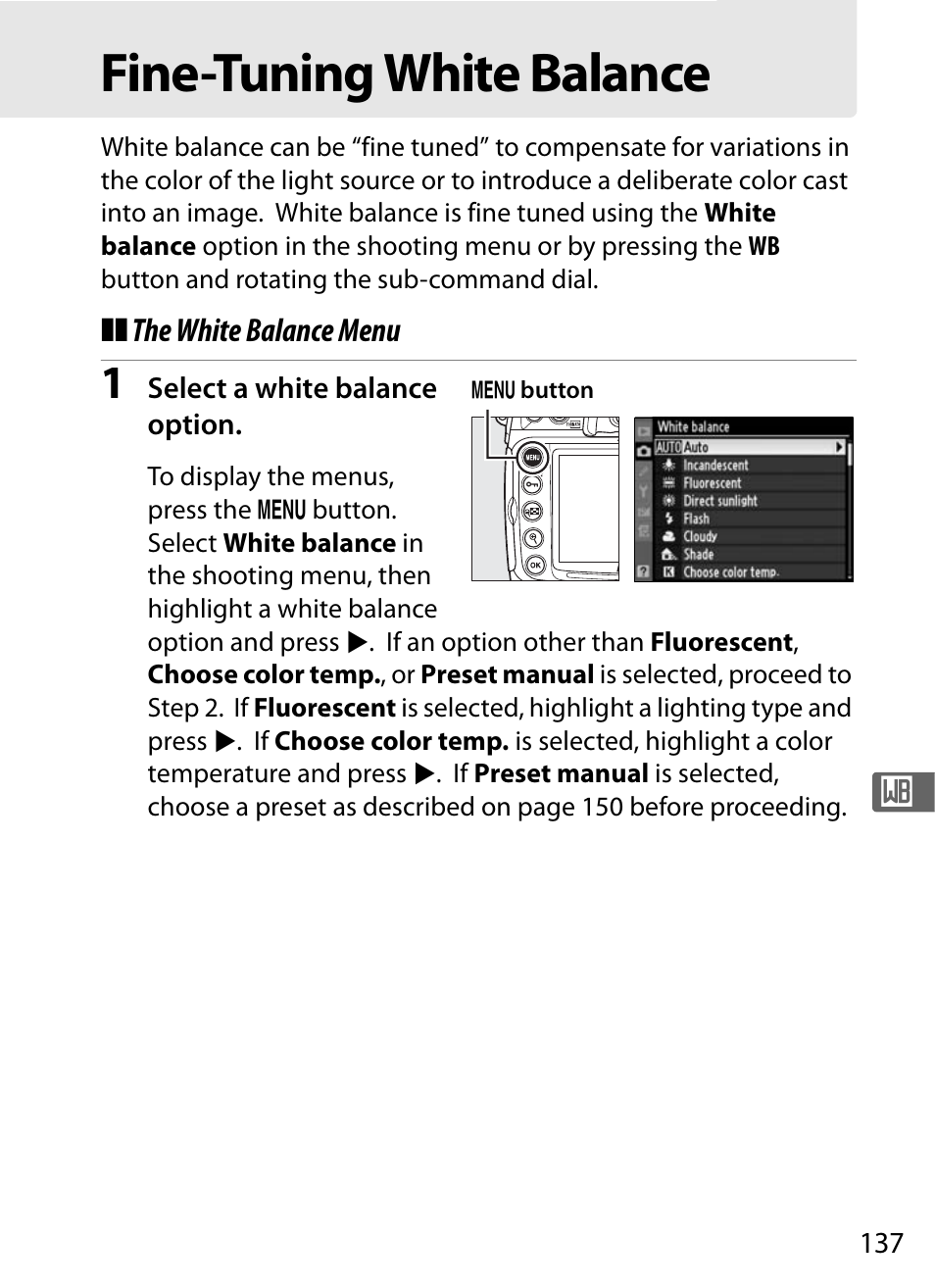 Fine-tuning white balance | Nikon D300s User Manual | Page 163 / 432