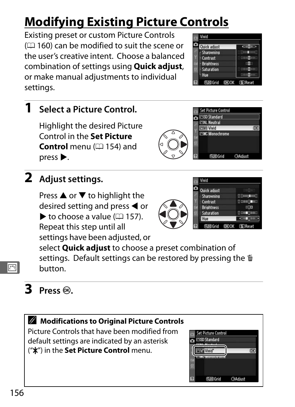 Modifying existing picture controls | Nikon D300s User Manual | Page 182 / 432