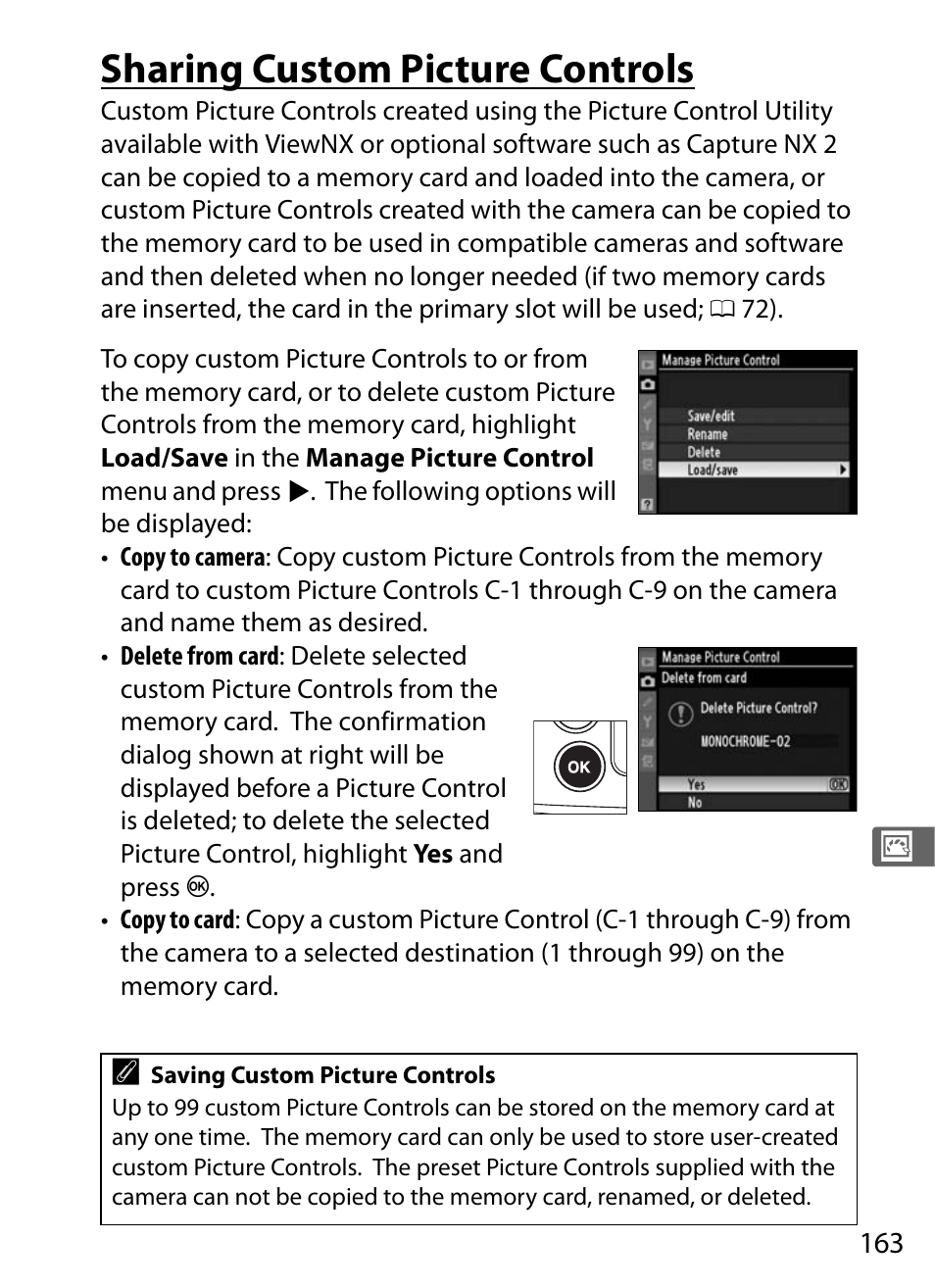 Sharing custom picture controls | Nikon D300s User Manual | Page 189 / 432