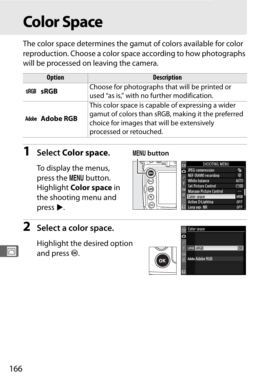 Color space | Nikon D300s User Manual | Page 192 / 432