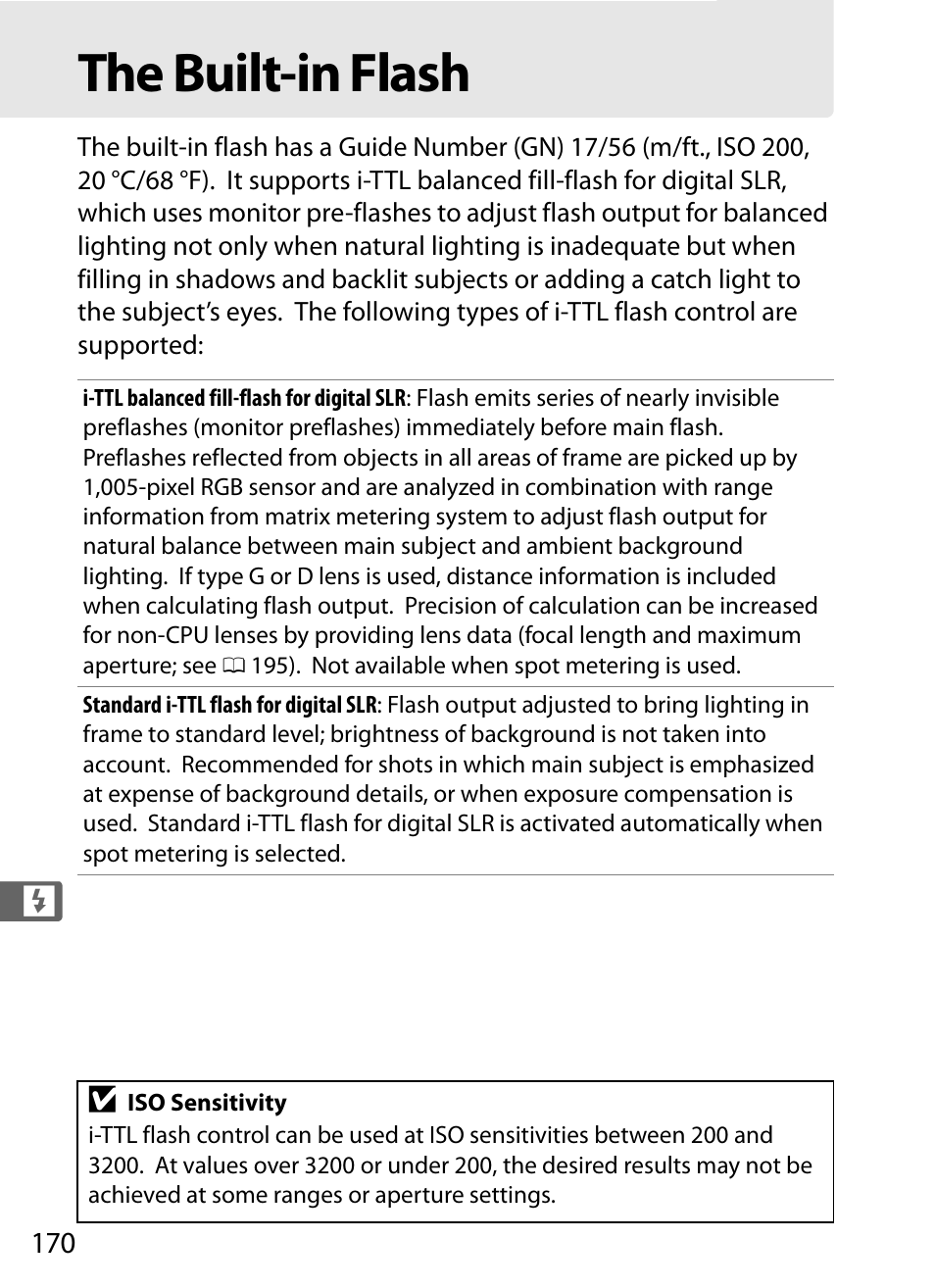 The built-in flash | Nikon D300s User Manual | Page 196 / 432