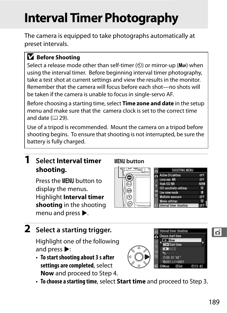 Interval timer photography | Nikon D300s User Manual | Page 215 / 432